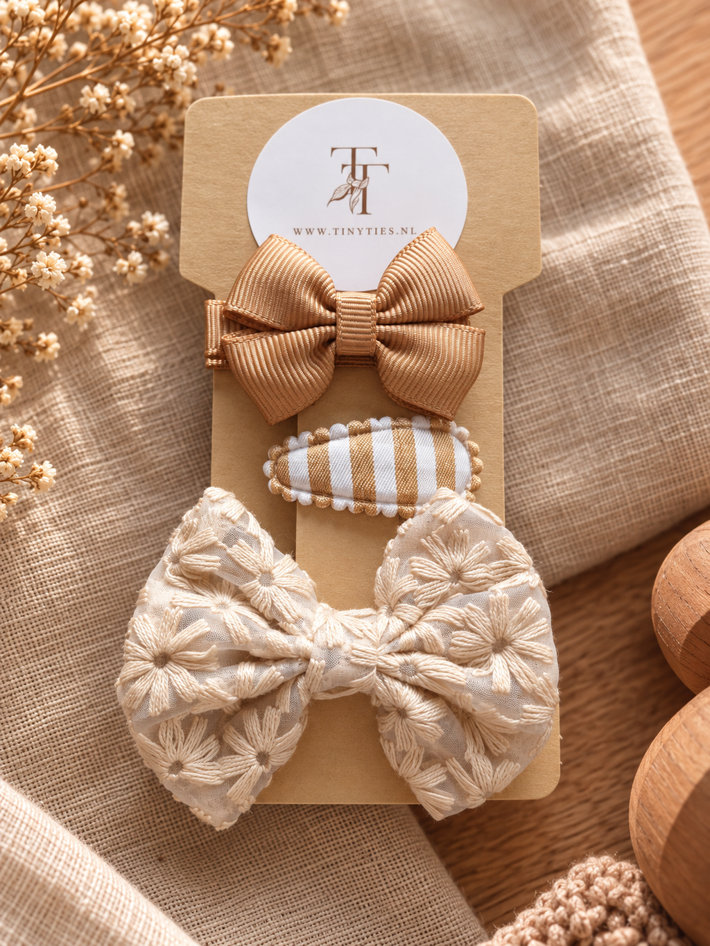 Golden Meadow haarspeldjes set voor meisjes in beige, crème en camel - Tiny Ties