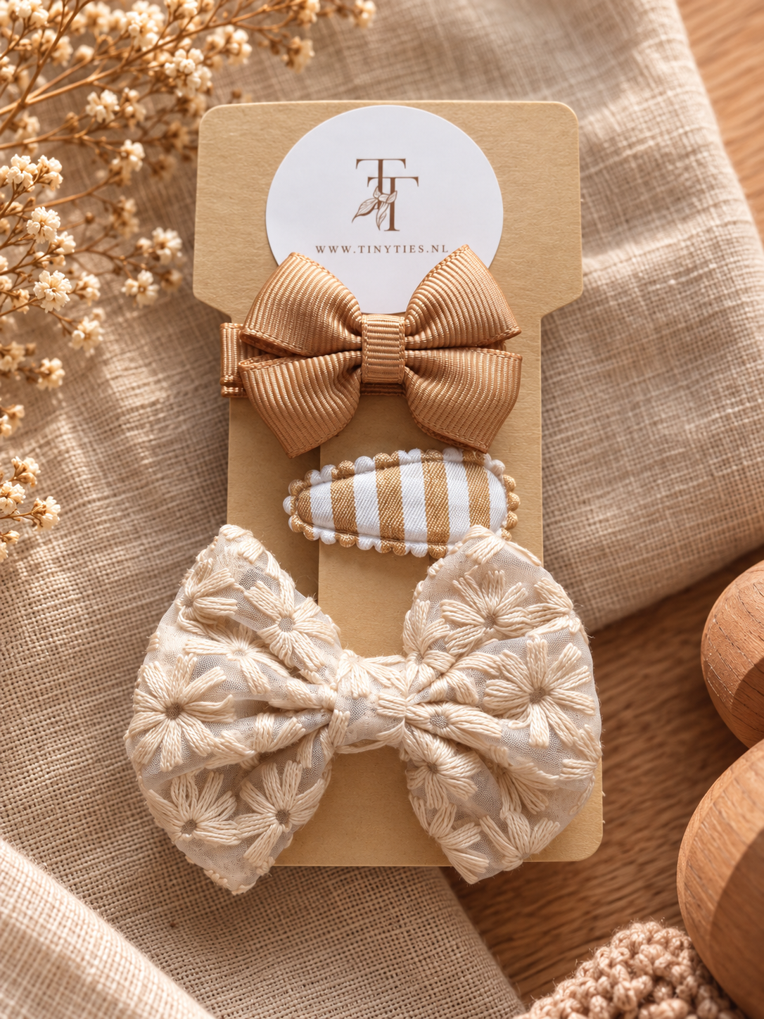 Golden Meadow haarspeldjes set voor meisjes in beige, crème en camel - Tiny Ties