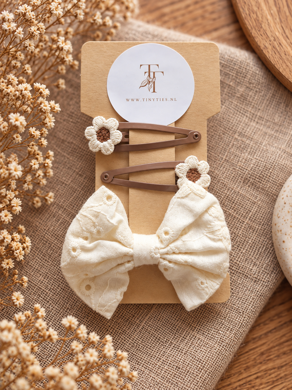 Ivory Daisy haarspeldjes set voor meisjes in crème en taupe - Tiny Ties