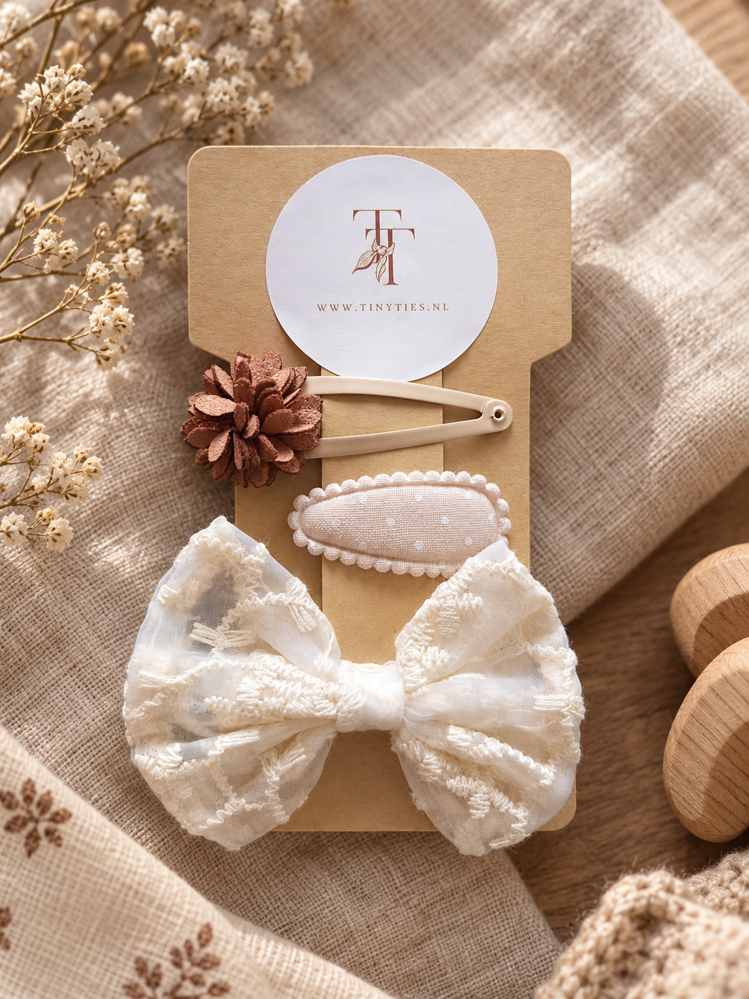Little Bloom haarspeldjes set voor meisjes beige crème en bruin - Tiny Ties